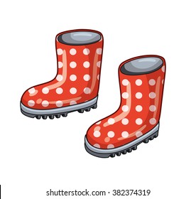 Red spotted gumboots.