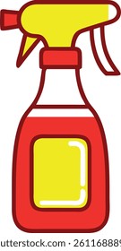 a red spray bottle with a yellow nozzle and outline, presented as a flat vector icon against a white background. Ideal for cleaning concepts.