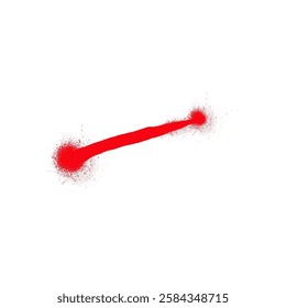 Red spray paint stripe with ink splatters vector shape. Abstract graffiti spraying line stain with dots. Graffiti sprayed aerosol paint texture smear. Street art brushstroke isolated on white