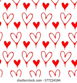 Red spray painted hearts seamless pattern