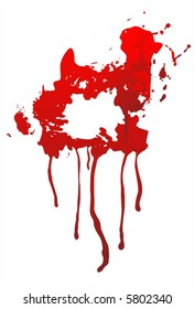 Red spreading spots of blood on a white background.