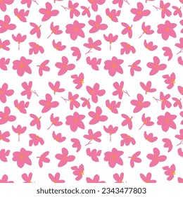 red spring blossom surface design. Floral seamless pattern vector illustration. Violet flowers repeatable motif.
