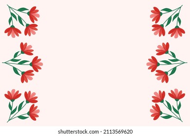 Red spring flowers. Tulips on the sides of the mockup