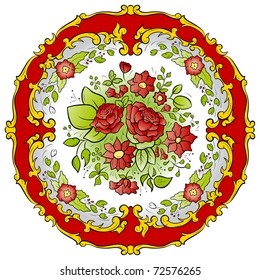 Red spring ornament with flowers