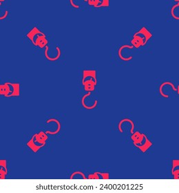 Red Spring scale icon isolated seamless pattern on blue background. Balance for weighing. Determination of weight.  Vector