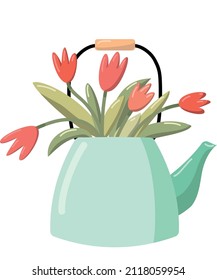 rote Frühlingtulips in einem Teekopf, einzelne Vektorobjekte zum Dekorieren, Karten
