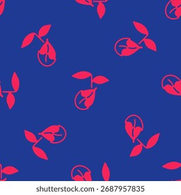 Icono de brotes rojos aislado sin patrón sobre fondo azul. Semillas y plántulas. Señal de hojas. Naturaleza de la hoja.  Vector