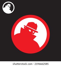 RED SPY LOGO, great silhouette of a man wearing hat and mysterious jacket, vector illustrations