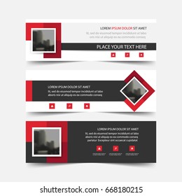 Red square abstract corporate business banner template, horizontal advertising business banner layout template flat design set , clean abstract cover header background for website design