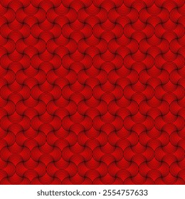 Red square background. Seamless pattern with outline blended rounds, small petal shape. Ornate tile design