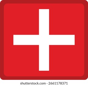 Red Square Background with White Plus Symbol Simple Medical Cross Icon vector