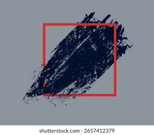 a red square with a blue paint brush stroke, grunge frame border, Abstract brushstroke with a red square frame