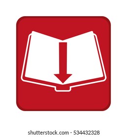 red square with book with dowload arrow icon over white background. electronic book concept. vector illustration