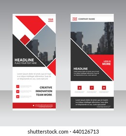 Red square Business Roll Up Banner flat design template ,Abstract Geometric banner template Vector illustration set, abstract presentation template