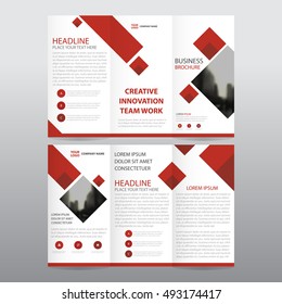 Red square business trifold Leaflet Brochure Flyer report template vector minimal flat design set, abstract three fold presentation layout  a4 size