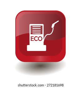 Red square button with white biofuels sign, vector design for website 