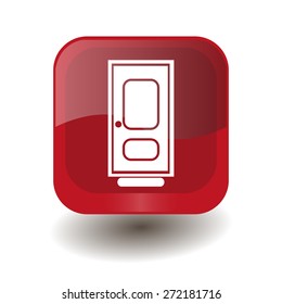 Red square button with white door sign, vector design for website 