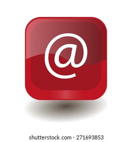 Red square button with white email sign, vector design for website 
