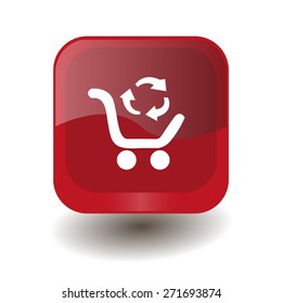 Red square button with white exchange of goods sign, vector design for website 