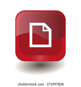 Red square button with white file sign, vector design for website