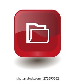 Red square button with white folder sign, vector design for website 