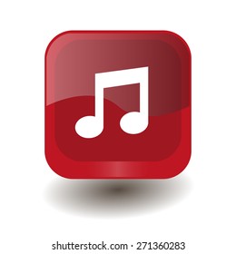 Red square button with white music sign, vector design for website