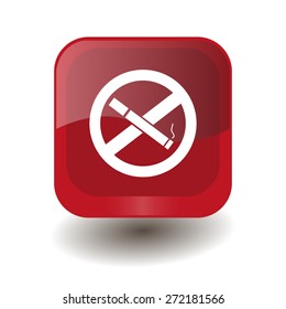 Red square button with white no smoking sign, vector design for website 