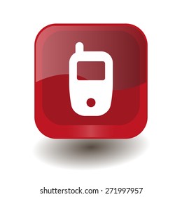 Red square button with white Phone sign, vector design for website