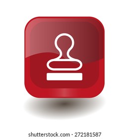 Red square button with white rubber stamp sign, vector design for website 