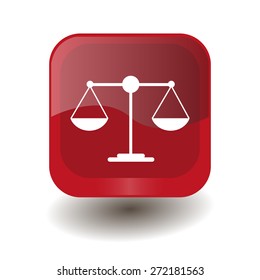 Red square button with white scales sign, vector design for website 