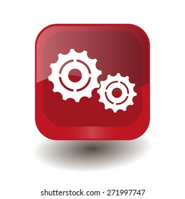 Red square button with white settings sign, vector design for website