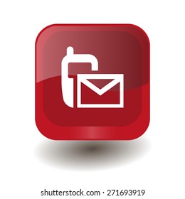 Red square button with white sms (mms) sign, vector design for website 