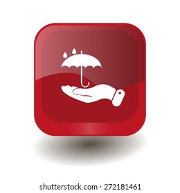 Red square button with white umbrella sign, vector design for website 