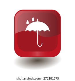 Red square button with white umbrella sign, vector design for website 