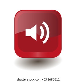 Red square button with white volume high sign, vector design for website 