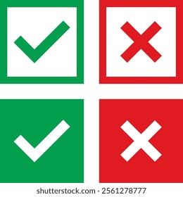 red square check mark and red square cross mark. flat icon design. vector illustration