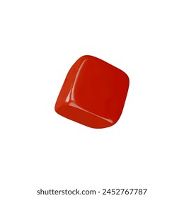 Red square cube with soft corners falling realistic 3D style vector illustration. Cubic game, brick toy. Cartoon 3d volume plastic quadrilateral block, isometric glossy shape figure icon isolated