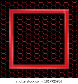 roter quadratischer Rahmen-Design mit metallischem hexagonalem Hintergrund