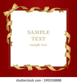 Red Square Frame Material With Golden Ribbon Wrapped Around, Red Background