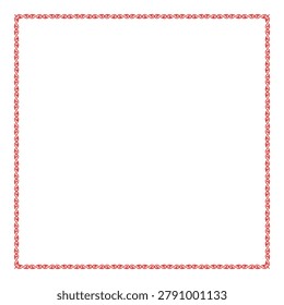 Red square frame. Traditional square Turkic ornament. Oriental red square pattern with arabesques. For ceramic, porcelain, embroidery, sandblasting, laser. Islam, Indian, Ottoman motif. 