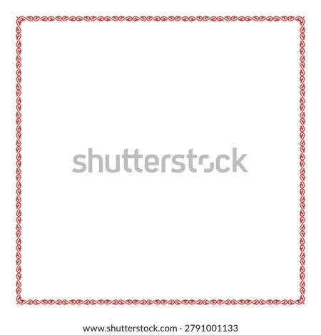Red square frame. Traditional square Turkic ornament. Oriental red square pattern with arabesques. For ceramic, porcelain, embroidery, sandblasting, laser. Islam, Indian, Ottoman motif. 