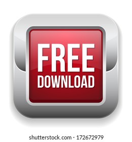 Red square free download button with metallic border