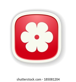 the red square glossy button with flower pictogram / The button with flower icon / The blossom button