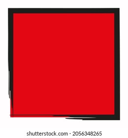 Red square icon. Black ink frame. Creative geometric figure. Abstract art design. Vector illustration. Stock image. EPS 10.