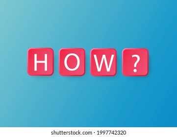 How? in red square letter on blue background. Vector illustration for web, page online.