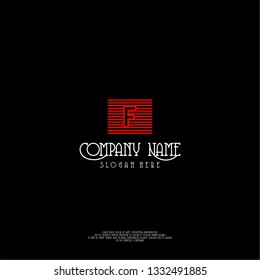 red square lines F logo letter design concept