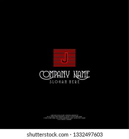 red square lines J logo letter design concept