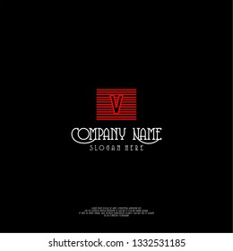red square lines V logo letter design concept