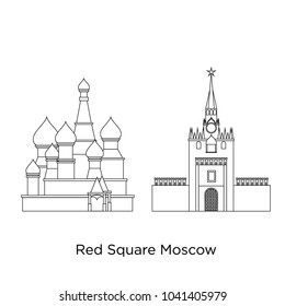 Red Square main building set flat vector linear illustration