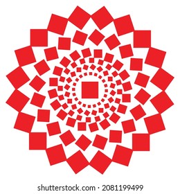 A red square mandala style background set on white
